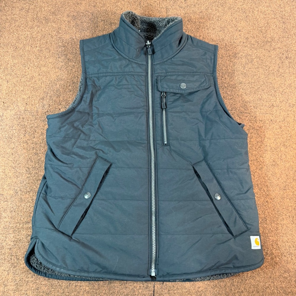 A+ Carhartt Amoret Reversible Vest Womens Black Sherpa Fleece Quilted Lined